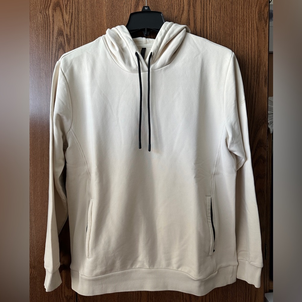 Fabletics Cream/Bone Hoodie with Black Drawstrings | Large